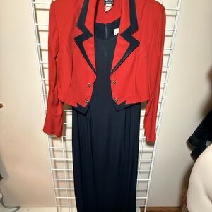 Vintage Red and Black Two-Piece Dress Set in crepe fabric